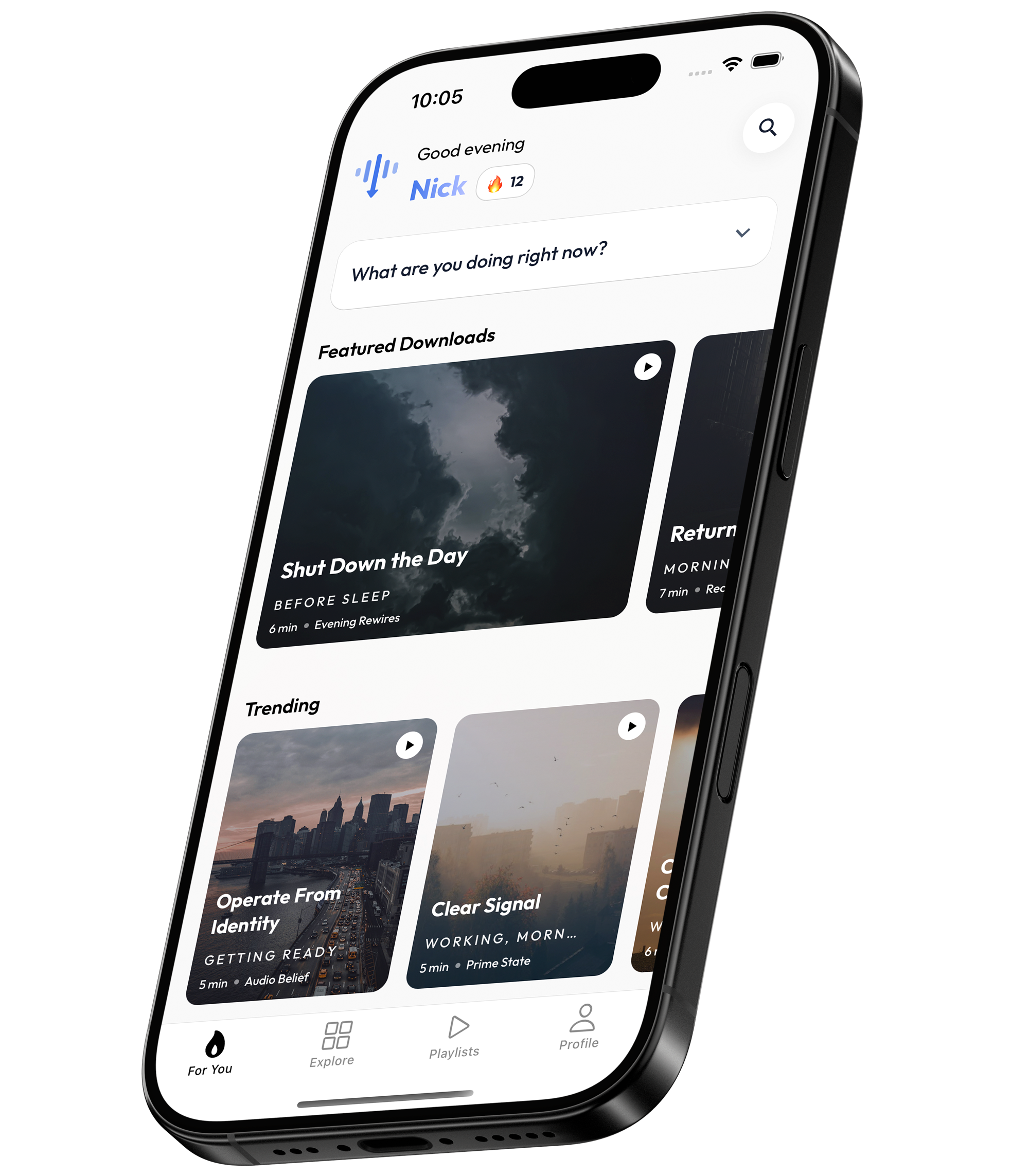 iPhone preview of Downloads app with real-time conditioning sessions